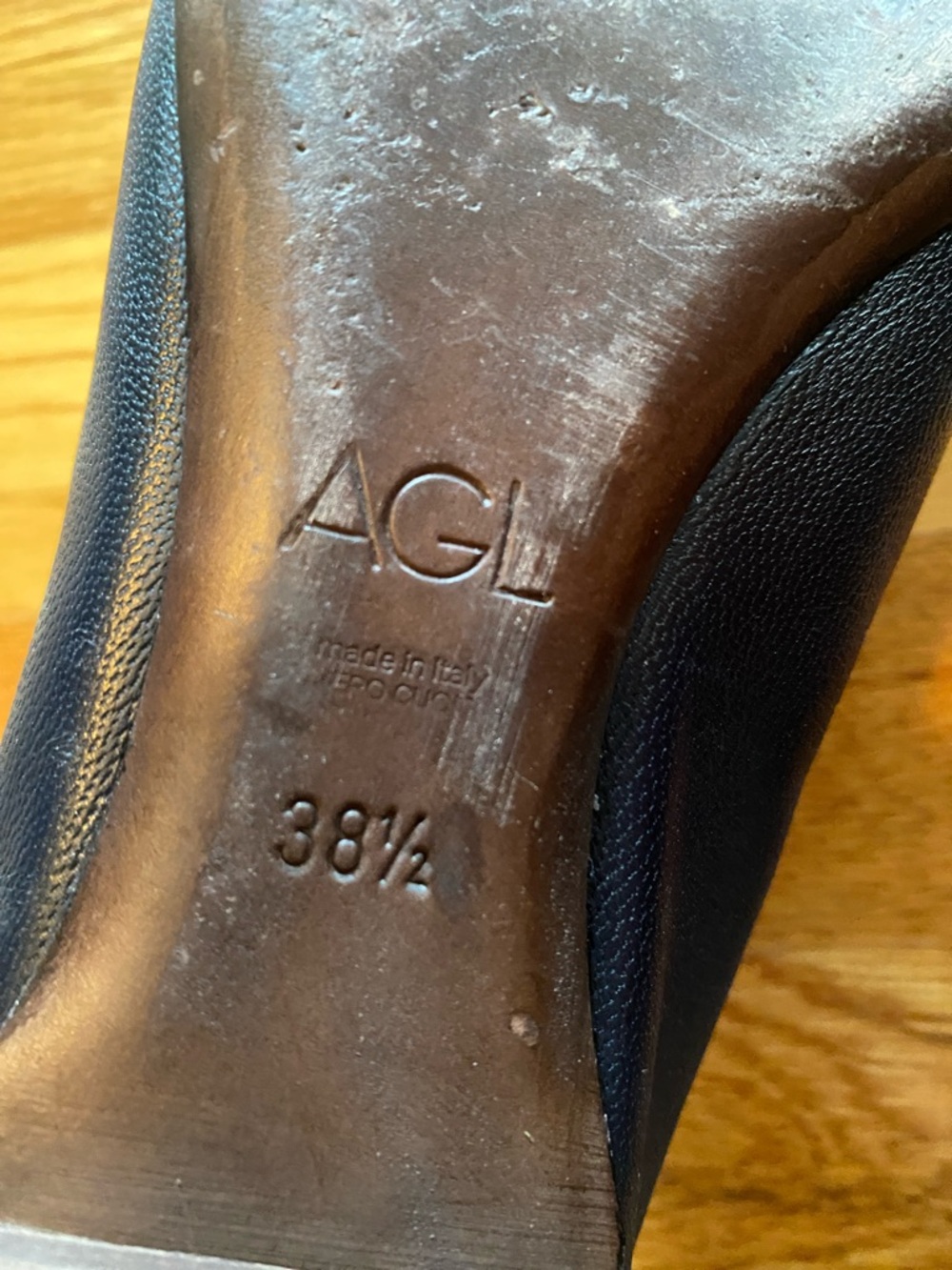 AGL Navy Leather and Patent Toe Ballet Flats with Buckle - Picture 5 of 9